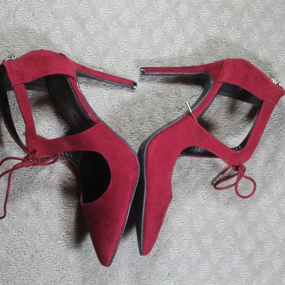 NWOT Anne Michelle Size 10 Burgundy Red Zipper Heel Suede Stilettos - Picture 4 of 8